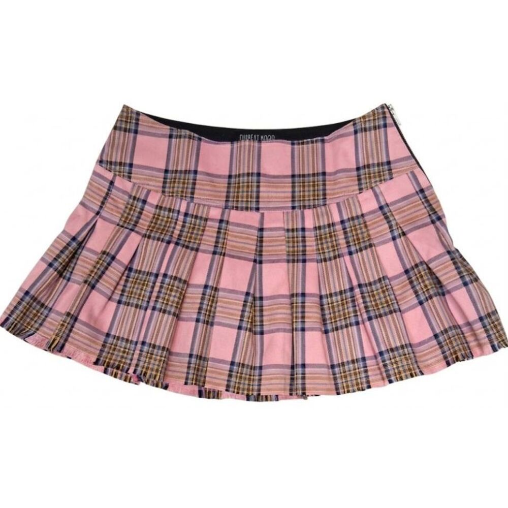 Current mood womens medium mini skirt tartan plaid pink preppy coquette
